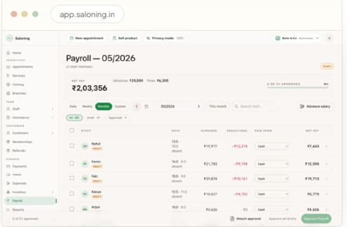 Saloning payroll screen